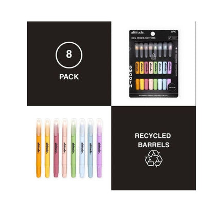 Set of 2 Altitude 8-Pack Gel Highlighters Round Tip Multicolor Ink Smear-Free Recycled Plastic Barrels