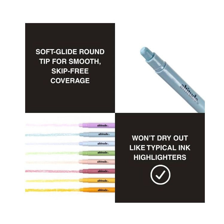 Set of 2 Altitude 8-Pack Gel Highlighters Round Tip Multicolor Ink Smear-Free Recycled Plastic Barrels