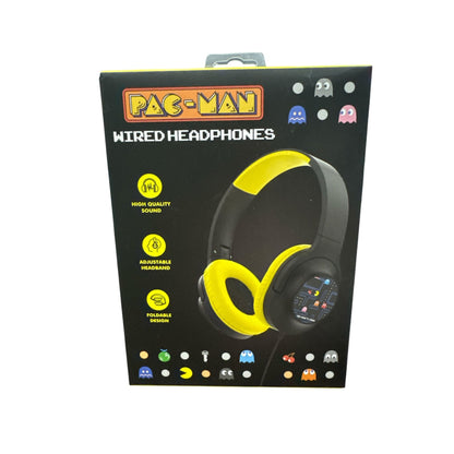 Pac-Man Wired Headphones With Adjustable Headband, Foldable Design, High-Quality Sound, 3.5mm Plug, Black & Yellow