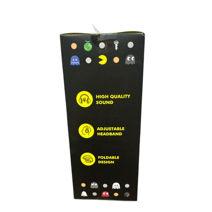 Pac-Man Wired Headphones With Adjustable Headband, Foldable Design, High-Quality Sound, 3.5mm Plug, Black & Yellow