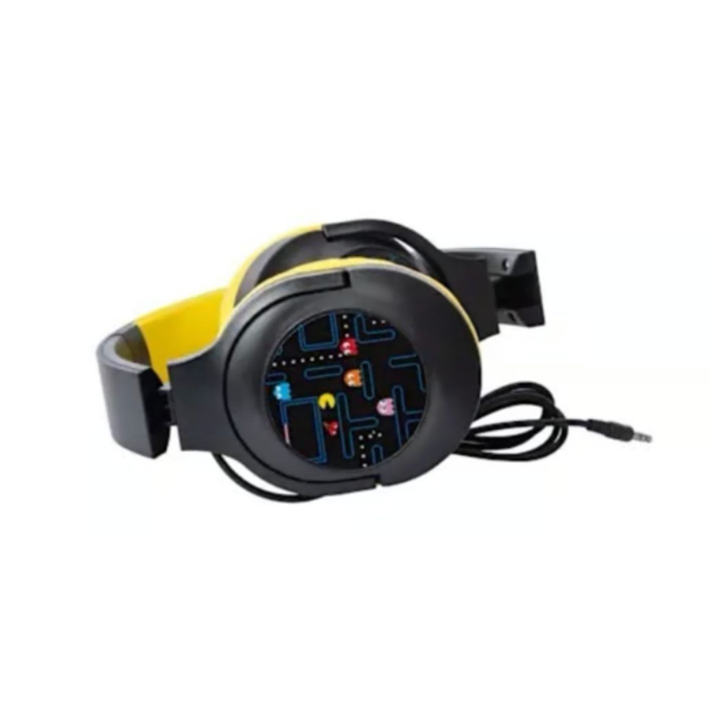 Pac-Man Wired Headphones With Adjustable Headband, Foldable Design, High-Quality Sound, 3.5mm Plug, Black & Yellow