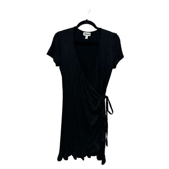 Abound Black Wrap Dress With Ruffle Hem Short Sleeves Women's Size M