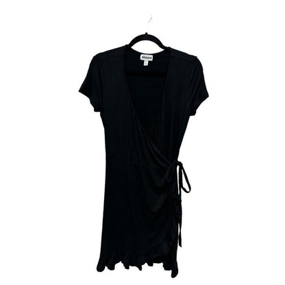 Abound Black Wrap Dress With Ruffle Hem Short Sleeves Women's Size M