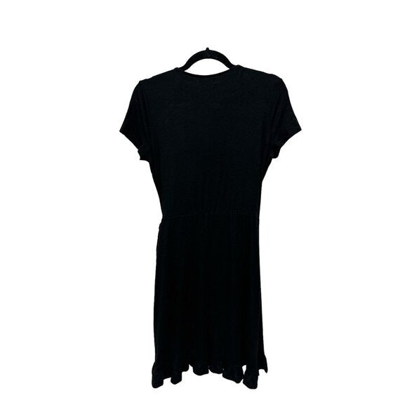 Abound Black Wrap Dress With Ruffle Hem Short Sleeves Women's Size M