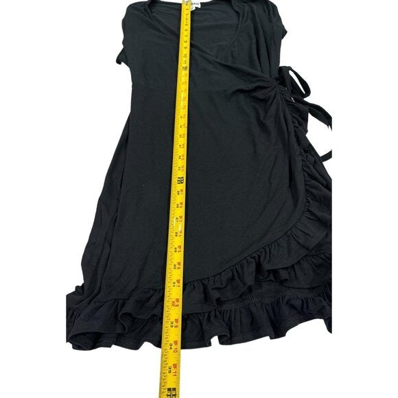 Abound Black Wrap Dress With Ruffle Hem Short Sleeves Women's Size M