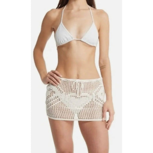 Crochet Knit Mini Skirt Cover-Up With Heart Pattern In Ecru By Memorial Day Size 3 Nordstrom
