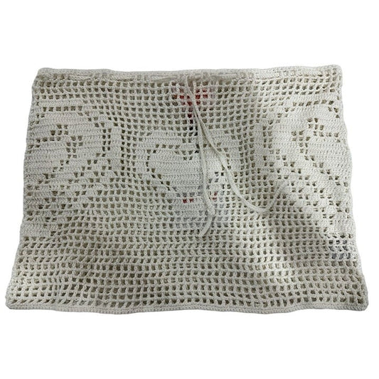 Crochet Knit Mini Skirt Cover-Up With Heart Pattern In Ecru By Memorial Day Size 3 Nordstrom