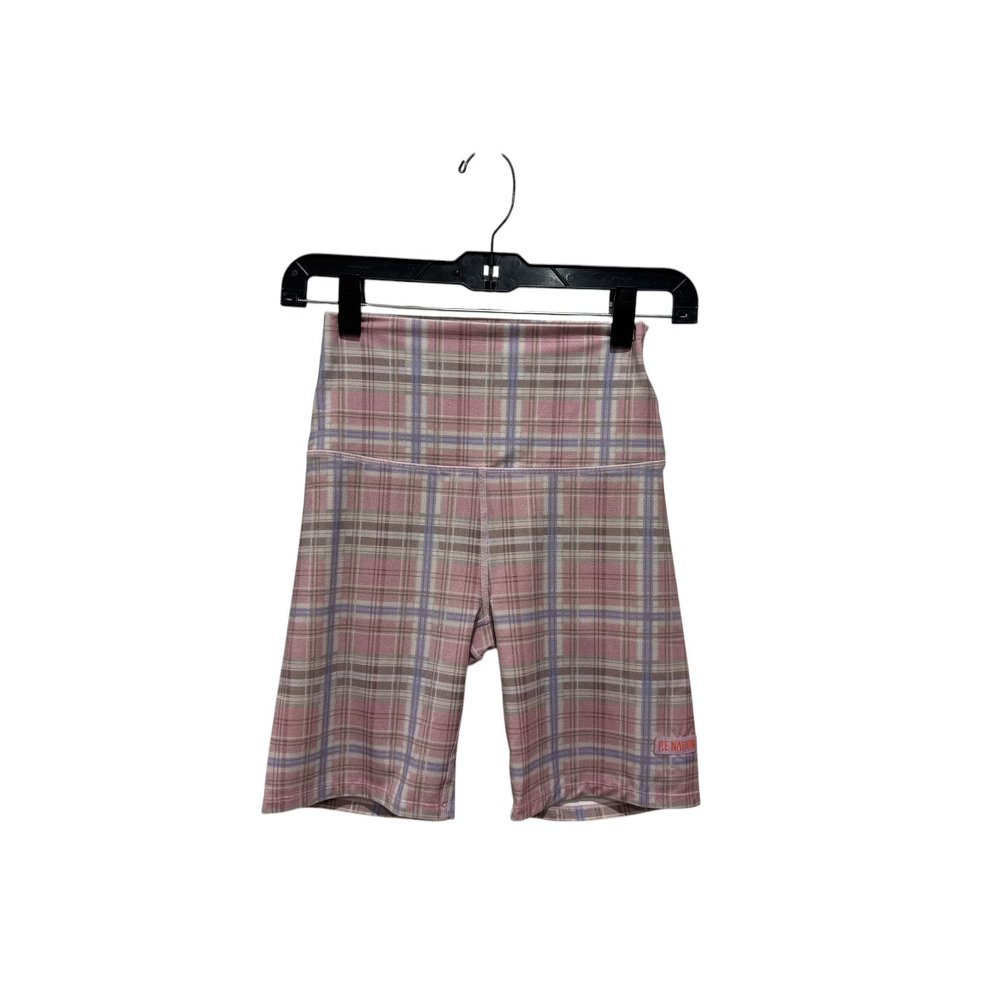 P.E Nation Overland Bike Shorts XS Fragrant Lilac Plaid High Waist Activewear