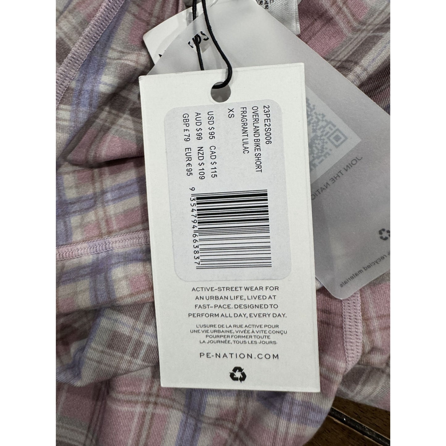 P.E Nation Overland Bike Shorts XS Fragrant Lilac Plaid High Waist Activewear