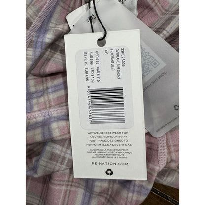 P.E Nation Overland Bike Shorts XS Fragrant Lilac Plaid High Waist Activewear
