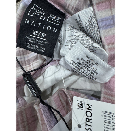 P.E Nation Overland Bike Shorts XS Fragrant Lilac Plaid High Waist Activewear