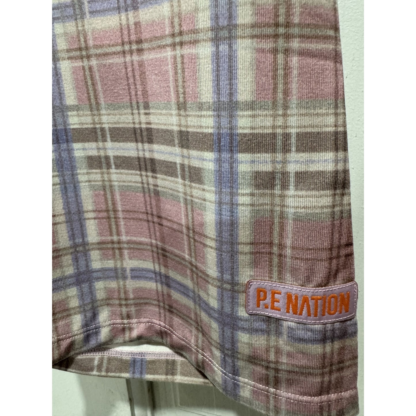 P.E Nation Overland Bike Shorts XS Fragrant Lilac Plaid High Waist Activewear