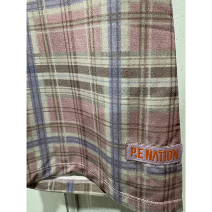 P.E Nation Overland Bike Shorts XS Fragrant Lilac Plaid High Waist Activewear