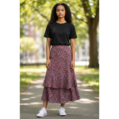 AFRM X Nordstrom Floral Tiered Midi Skirt Multicolor Womenswear SMALL