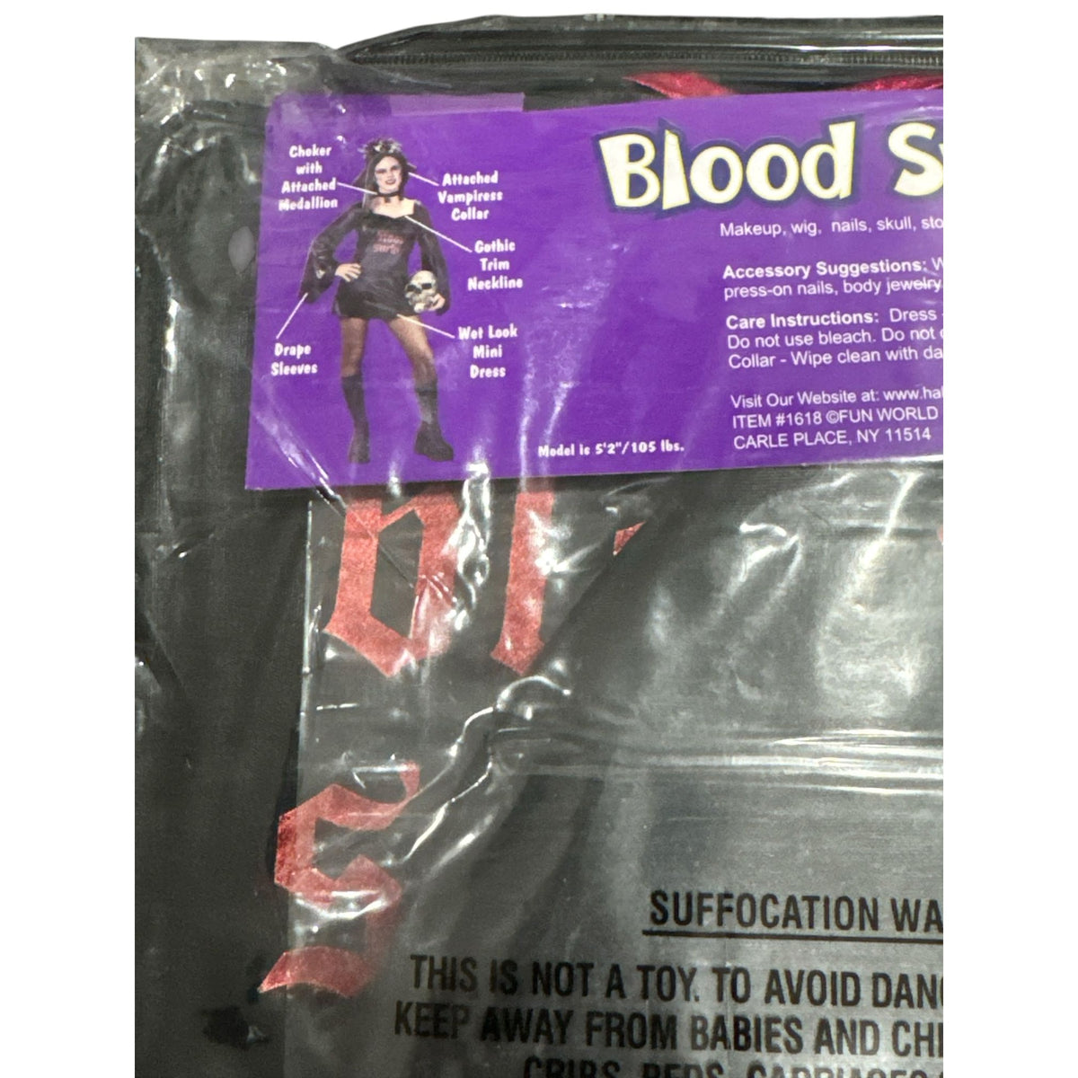 Blood Sucker Teen Vampiress Costume With Gothic Wet Look Mini Dress & Collar Medallion One Size Junior 0-9
