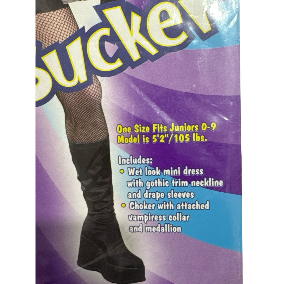 Blood Sucker Teen Vampiress Costume With Gothic Wet Look Mini Dress & Collar Medallion One Size Junior 0-9