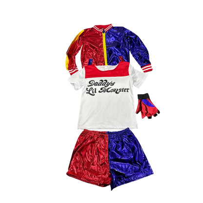 Harley Quinn Kids Costume Set With Jacket, Shirt, Shorts & Glove - Daddy's Lil Monster Design MEDIUM