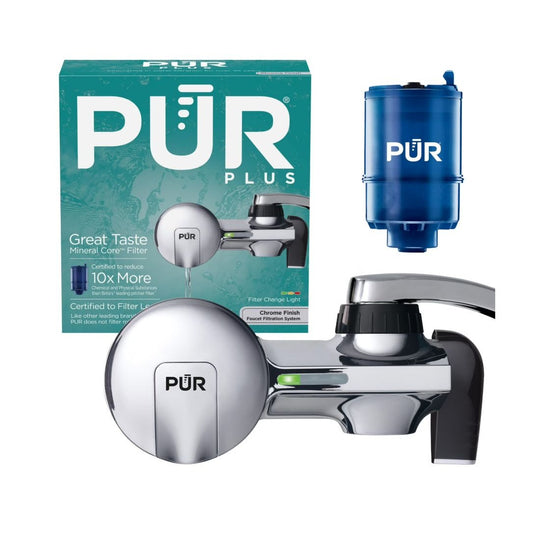 PUR Plus Chrome Finish Faucet Filtration System With Mineral Core Filter & Filter Change Light