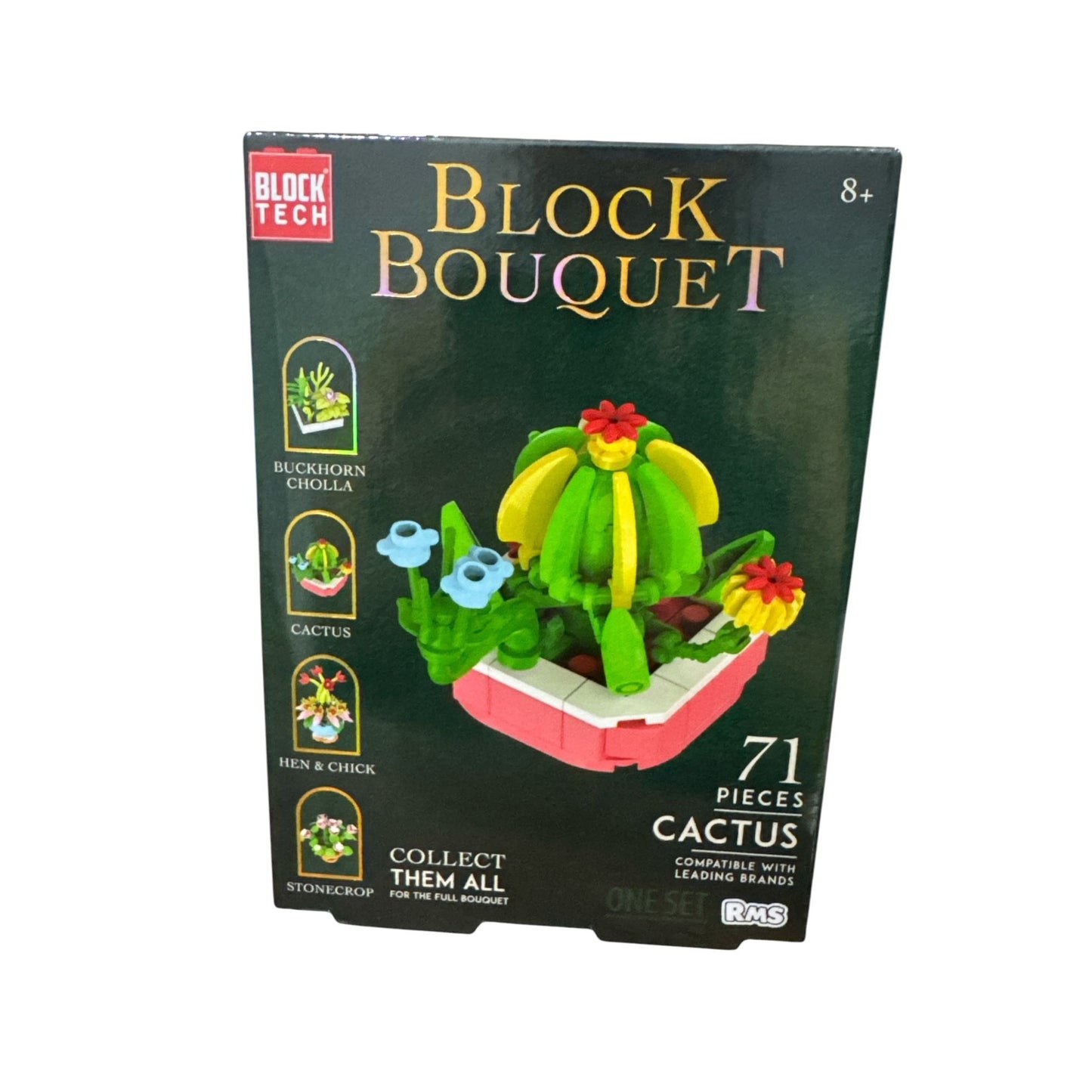 Block Tech Block Bouquet Cactus Building Set - 71 Pieces - Compatible With Leading Brands - Ages 8+
