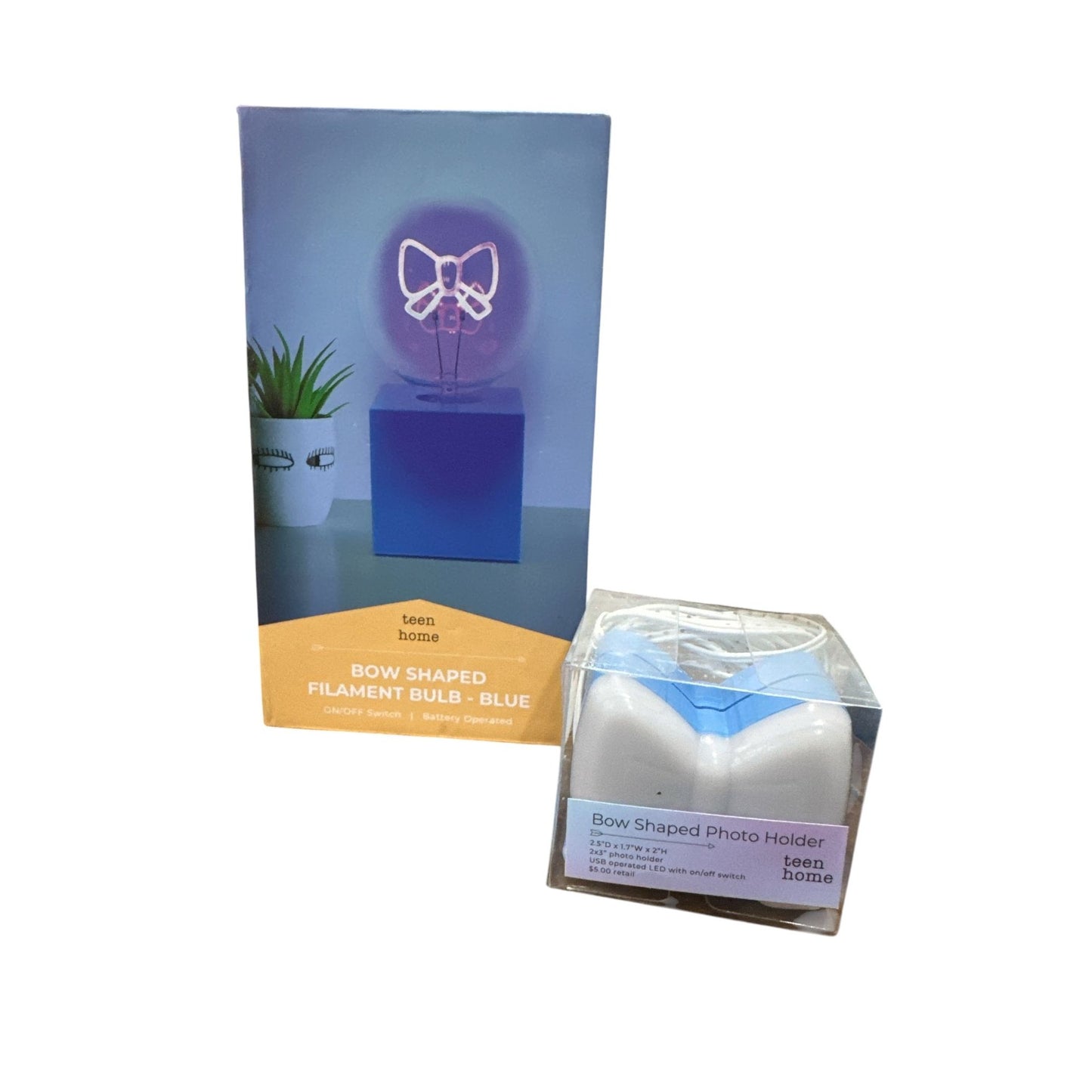 Bow-Shaped LED Bulb And USB Photo Holder Set - Blue Battery & USB Operated On/Off Switch Desktop Decor