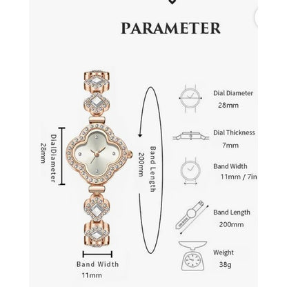 Elegant Rose Gold Crystal Watch With Clover Dial & Diamond Accents For Women