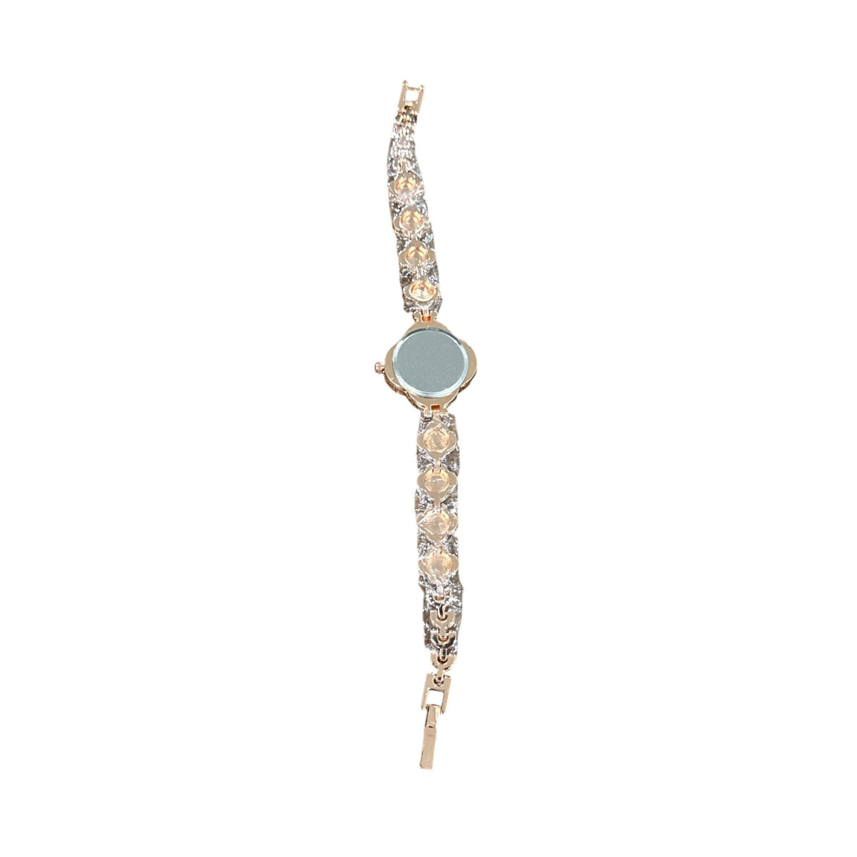 Elegant Rose Gold Crystal Watch With Clover Dial & Diamond Accents For Women