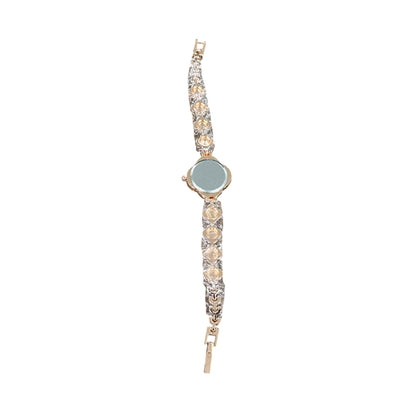 Elegant Rose Gold Crystal Watch With Clover Dial & Diamond Accents For Women