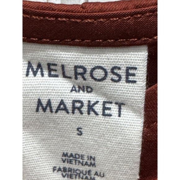 Melrose & Market Rust Red Satin Midi Slip Dress With Ruched Front Detail & Adjustable Spaghetti Straps - Size Small