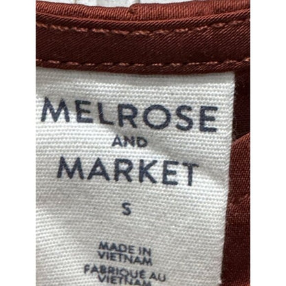 Melrose & Market Rust Red Satin Midi Slip Dress With Ruched Front Detail & Adjustable Spaghetti Straps - Size Small