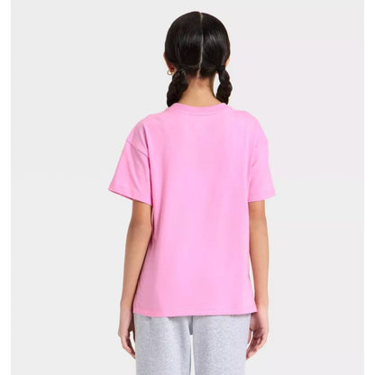 Cat & Jack Kids Pink Graphic T-Shirt XS (4/5) With Fun Glitter Accents Made With Oeko-Tex Certified Materials