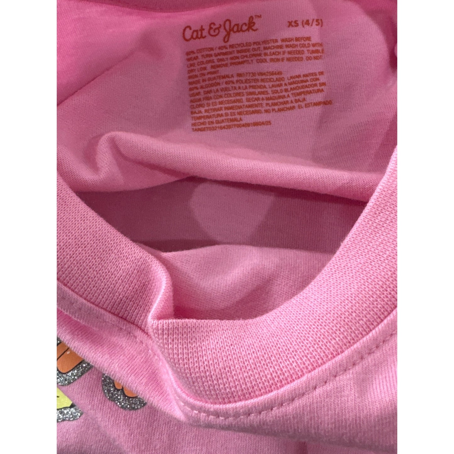 Cat & Jack Kids Pink Graphic T-Shirt XS (4/5) With Fun Glitter Accents Made With Oeko-Tex Certified Materials