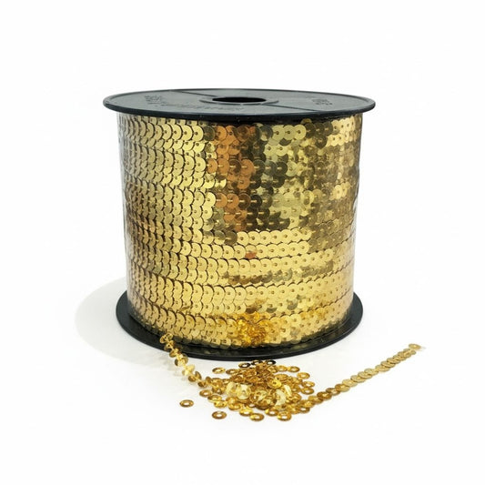 Gold Sequin Trim Ribbon Roll 500+ Yards For Sewing, Crafting, and Decorations 2.5mm