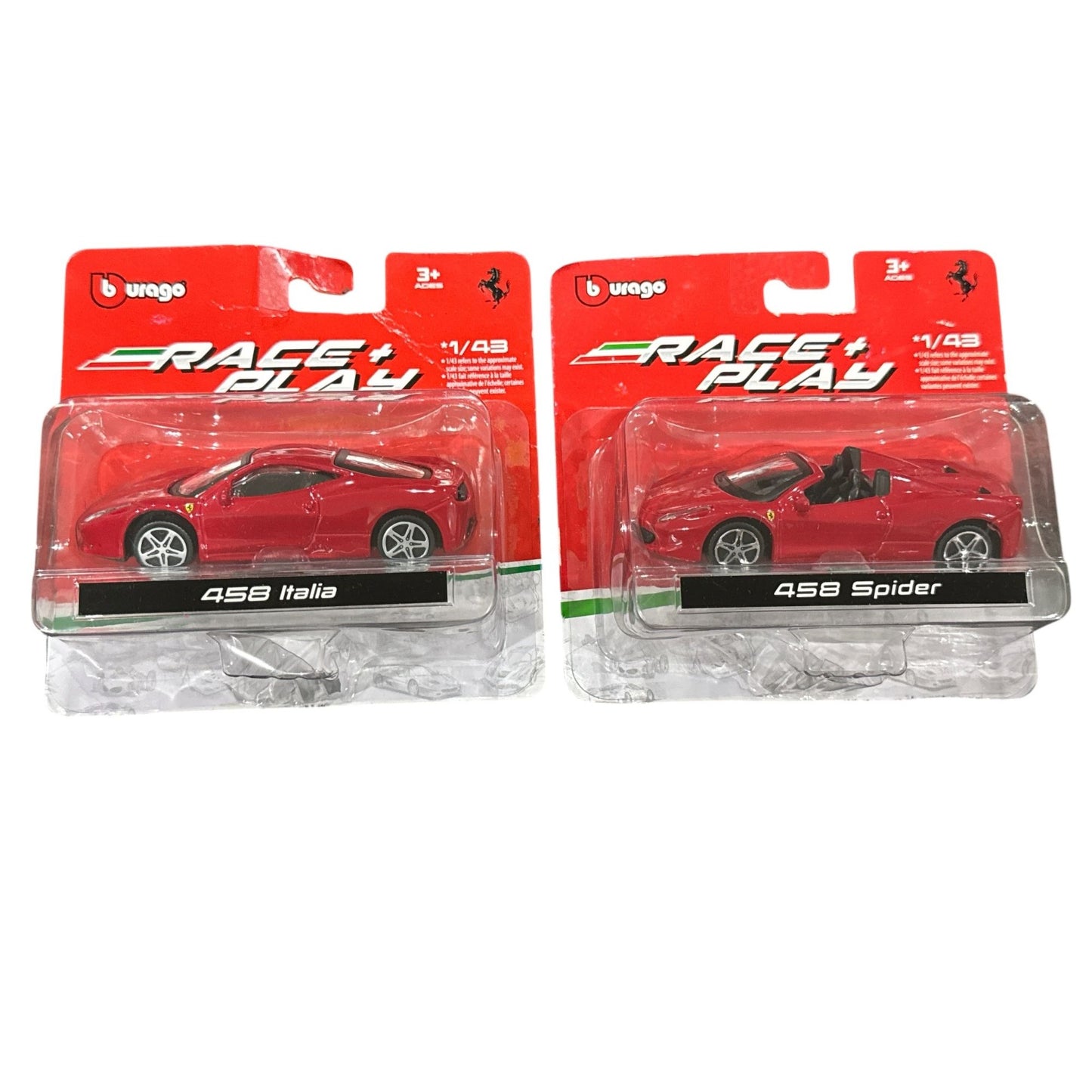 Bburago Ferrari 458 Italia & 458 Spider Diecast Model Cars 1/43 Scale Red Race & Play Series