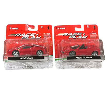 Bburago Ferrari 458 Italia & 458 Spider Diecast Model Cars 1/43 Scale Red Race & Play Series