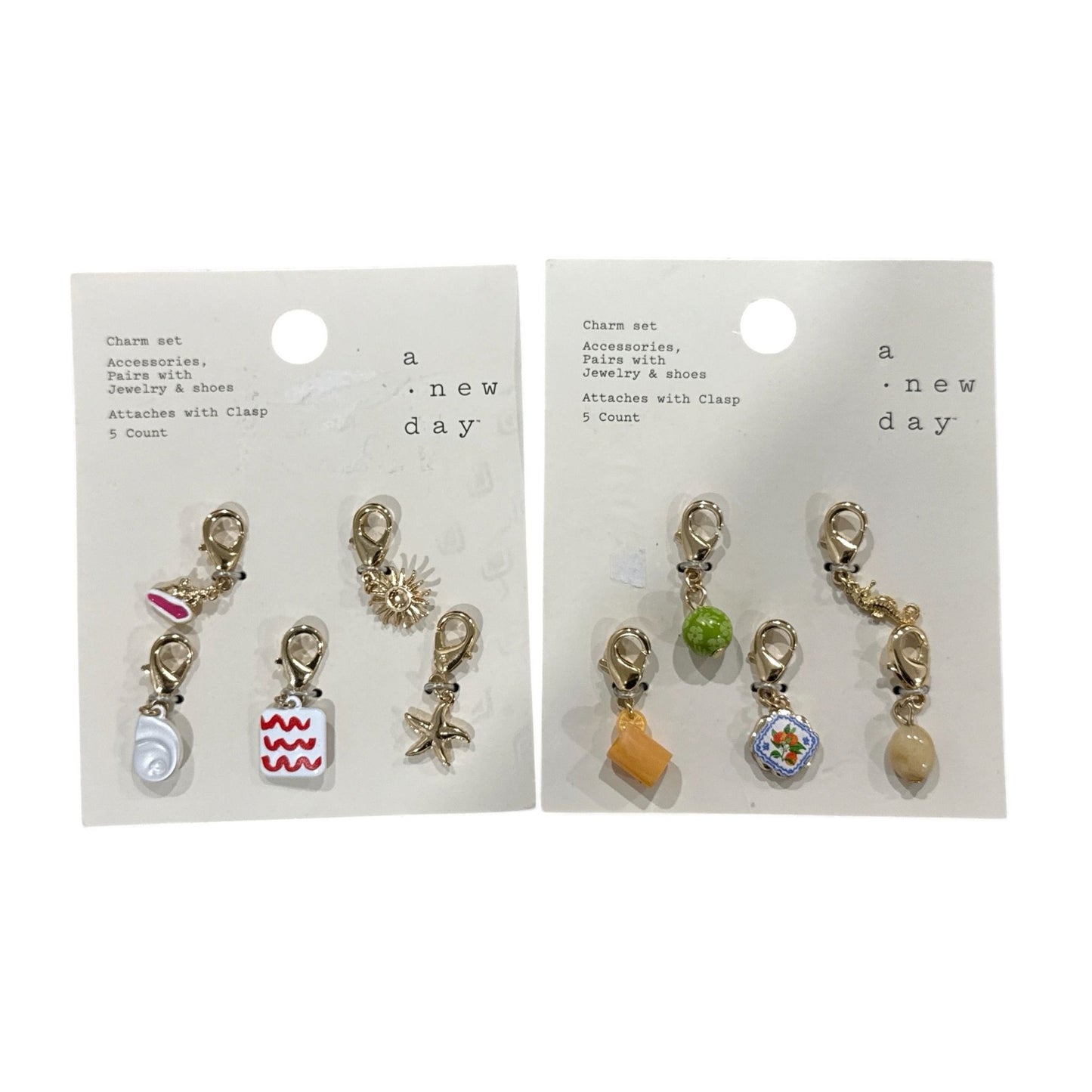 Set of 2 A New Day 5-Count Charm Set For Jewelry & Shoes With Clasp Attachments - Two Variants