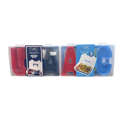 CWC 2-PACK Snack Box 3 Compartments - Portable Food Storage With Lid & Handle (ABC & USA)
