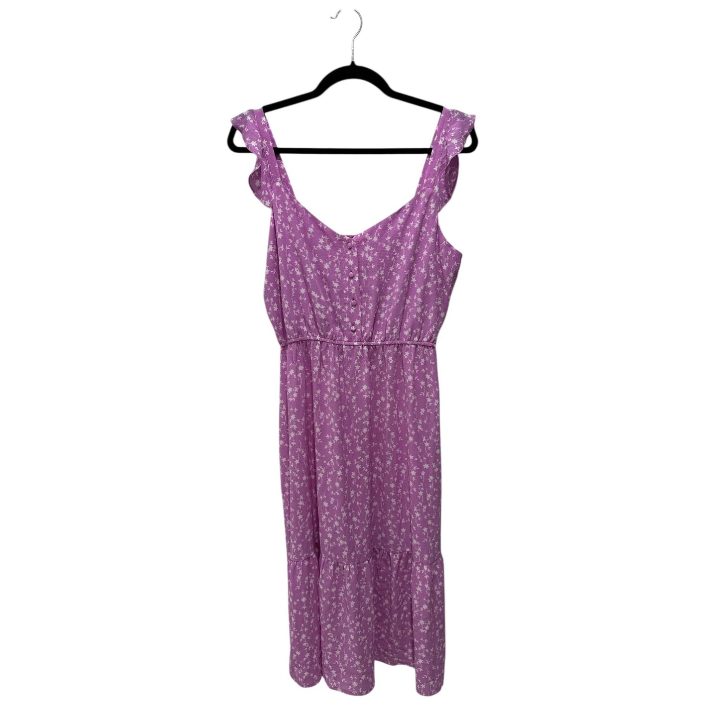 BB Dakota By Steve Madden Purple Floral Dress Ruffle Straps Smocked Back Tiered Hem Size M