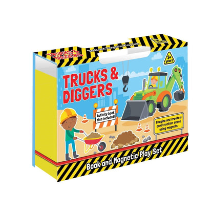Trucks & Diggers Book And Magnetic Play Set For Kids Ages 3+ With 30 Magnets & Activity Book