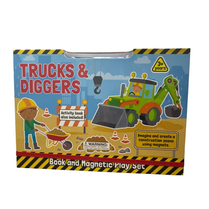Trucks & Diggers Book And Magnetic Play Set For Kids Ages 3+ With 30 Magnets & Activity Book