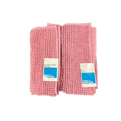 Set of 2 Everyday Chenille Bath Rug Pink Stain Resistant Non-Slip Backing 17" x 24" Room Essentials