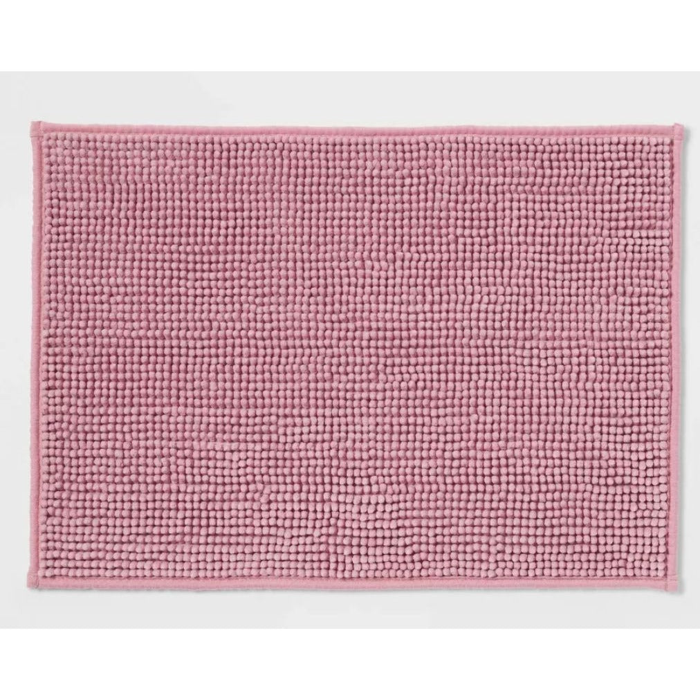 Set of 2 Everyday Chenille Bath Rug Pink Stain Resistant Non-Slip Backing 17" x 24" Room Essentials