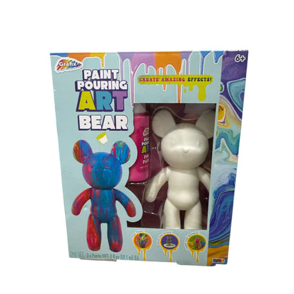 Grafix Paint Pouring Art Bear Kit With 3 Paints Brush & Accessories For Kids 6+