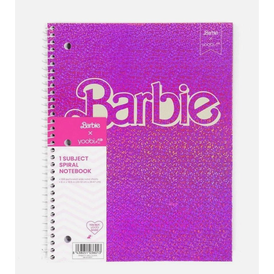Set of 2 Barbie X Yoobi 1 Subject Spiral Notebooks Pink Glitter Design