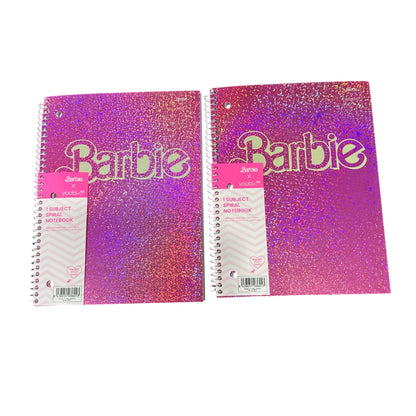 Set of 2 Barbie X Yoobi 1 Subject Spiral Notebooks Pink Glitter Design