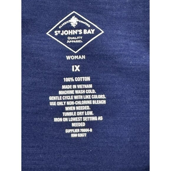 St. Johns Bay Women's Navy Blue Lace Sleeve Cotton T-Shirt IX