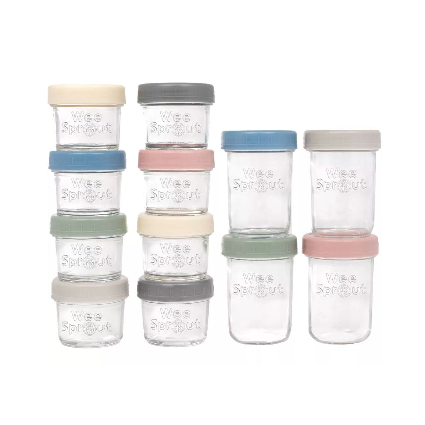WeeSprout Glass Baby Food Storage Jars Set Of 12 With 4oz & 8oz Jars Dishwasher & Freezer Safe BPA-Free