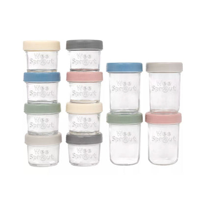 WeeSprout Glass Baby Food Storage Jars Set Of 12 With 4oz & 8oz Jars Dishwasher & Freezer Safe BPA-Free