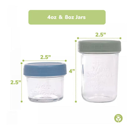 WeeSprout Glass Baby Food Storage Jars Set Of 12 With 4oz & 8oz Jars Dishwasher & Freezer Safe BPA-Free