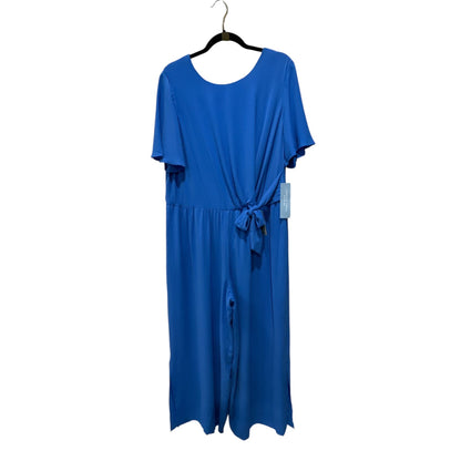 London Times Woman Blue Short Sleeve Jumpsuit With Tie Waist US 16W
