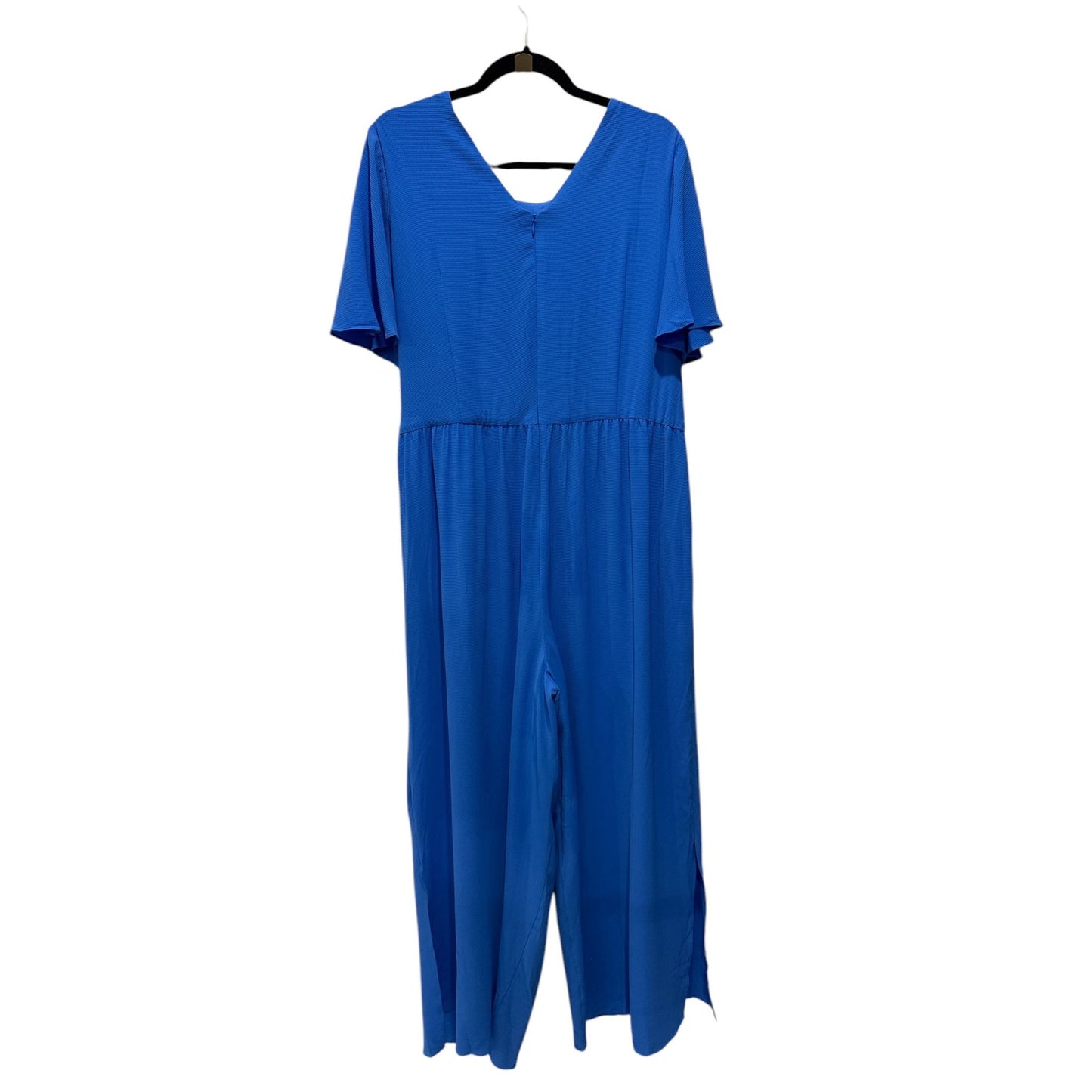 London Times Woman Blue Short Sleeve Jumpsuit With Tie Waist US 16W